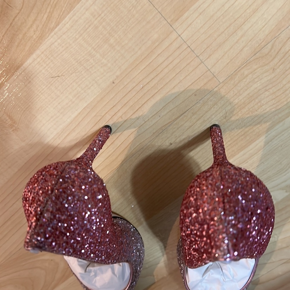 JIMMY CHOO ROMY 100  Platinum and Flamingo Ice Glitter Dégradé Fabric Pointy Toe - Picture 4 of 7